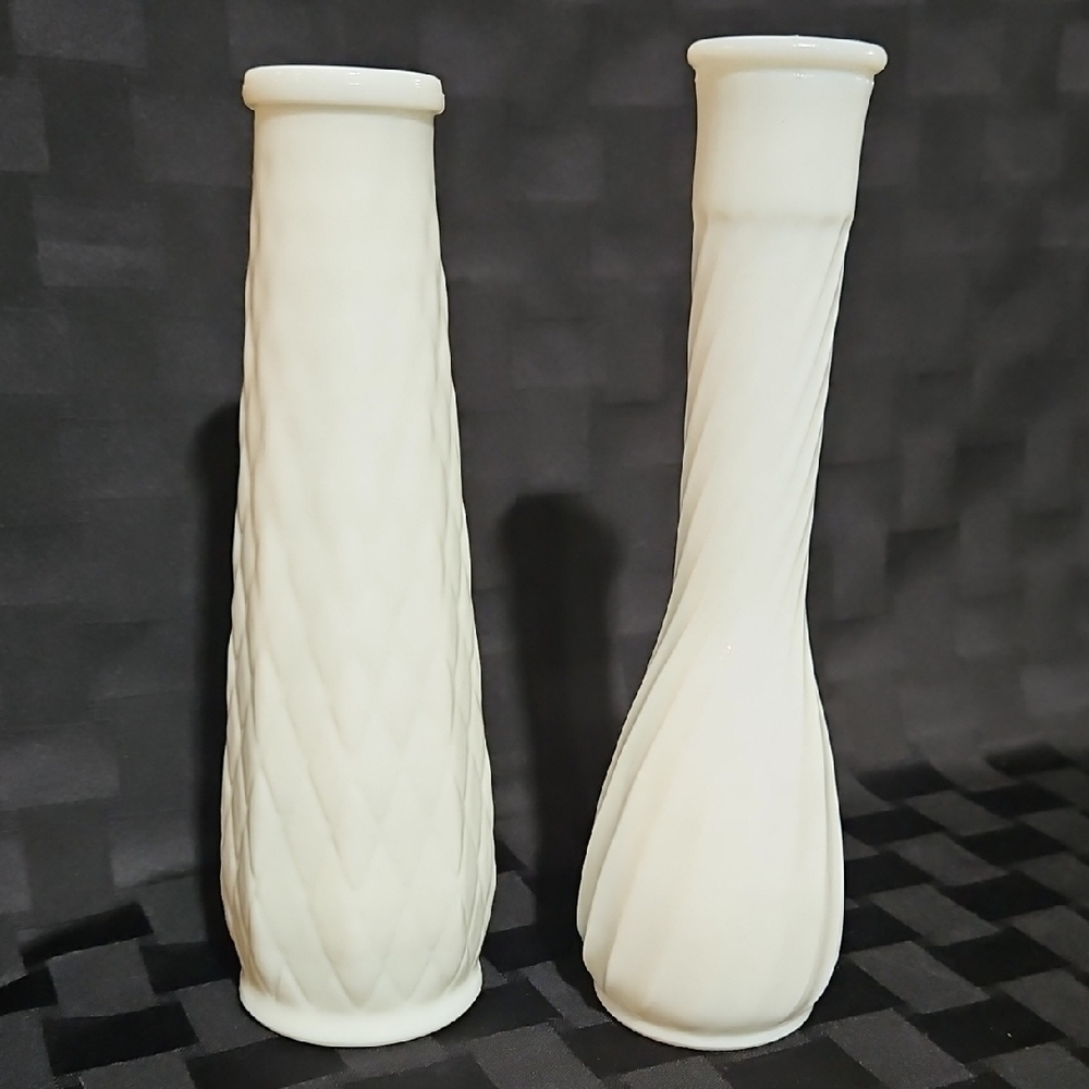 Vintage E.O. Brody Co. Milk Glass Bud Vases - Set of 2 Mid-Century Boho Decor